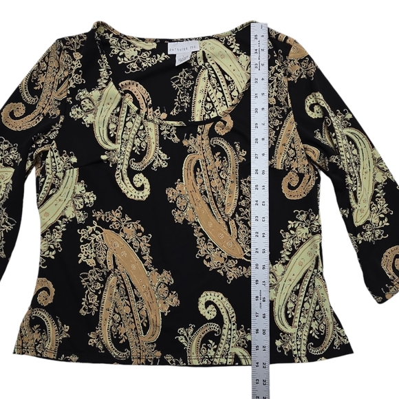 Black Pursuits Ltd Blouse Top Large Pale Yellow Cream Tan Paisley L 3/4 Sleeves - Picture 4 of 10